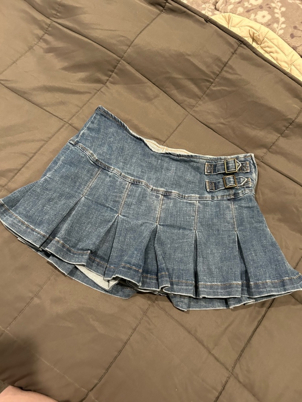 wild fable Blue Denim Pleated Mini Skirt with Double Buckles